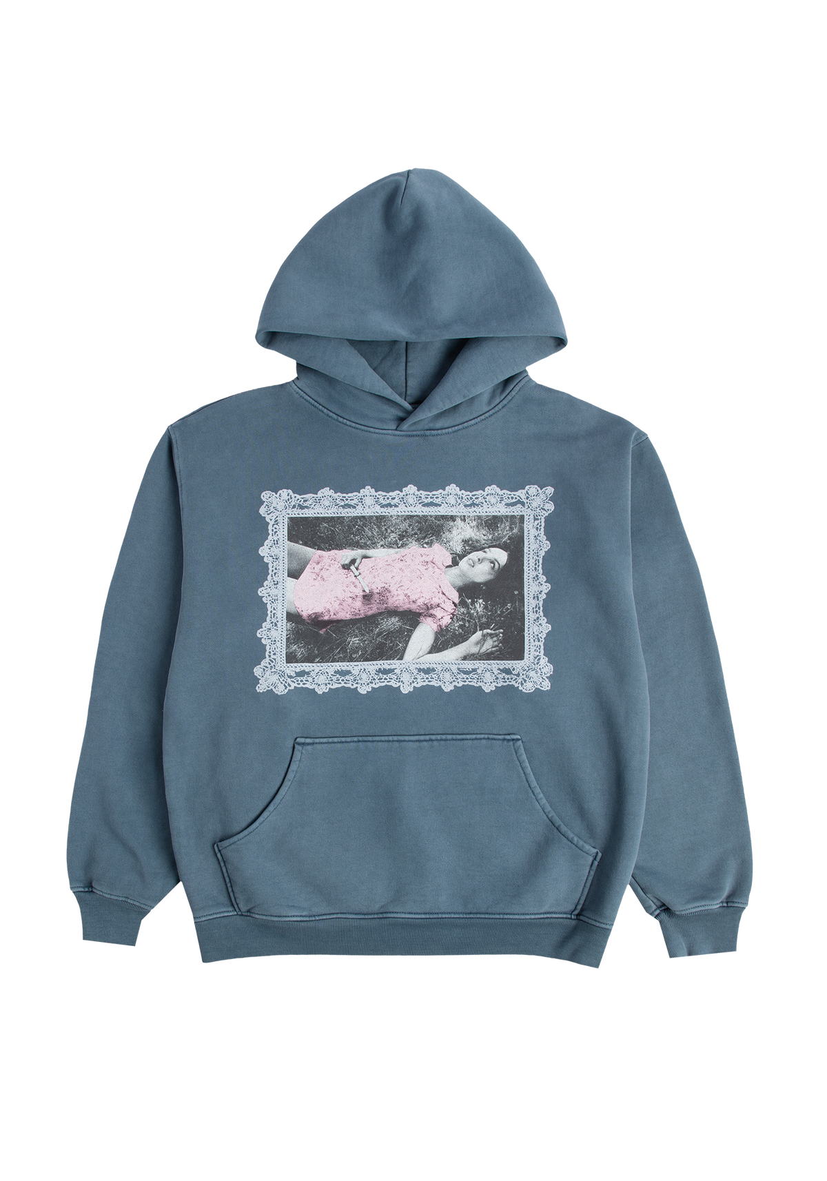 lace frame distressed hoodie