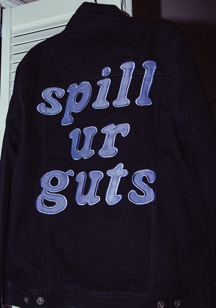 spill ur GUTS black denim jacket